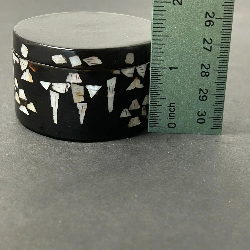 Unbranded Trinket Box Black Good Mother of Pearl Inlay Lacquer Round